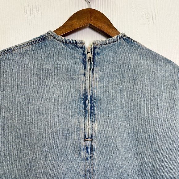 Zara - Blue Stonewashed With Frayed Hemline Denim Short Sleeve Shirt Size XS - Picture 12 of 12